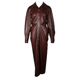 Autre Marque-Vestido longo de couro vegano com chutney de ameixa e botões-Bronze
