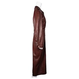 Autre Marque-Plum Chutney Vegan Leather Long Dress with Buttons-Bronze
