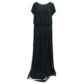 Autre Marque-CONTEMPORARY DESIGNER Short Sleeve Black Beaded Gown-Black