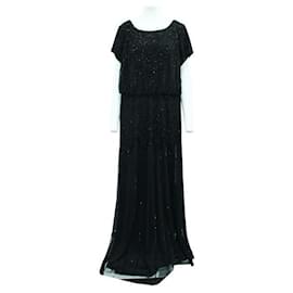 Autre Marque-CONTEMPORARY DESIGNER Short Sleeve Black Beaded Gown-Black