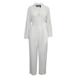 Reformation-Reformation Ivory Jumpsuit with Metallic Zipper at Front-Cream