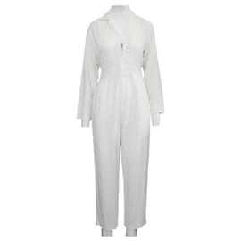 Reformation-Reformation Ivory Jumpsuit with Metallic Zipper at Front-Cream