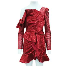 Self portrait-SELF-PORTRAIT Red Sequined Set Top + Skirt-Red