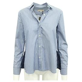 Autre Marque-CONTEMPORARY DESIGNER Striped Shirt With Lace Trims-Blue