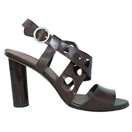 Autre Marque-CONTEMPORARY DESIGNER Broen Leather Block Heel Sandals-Brown