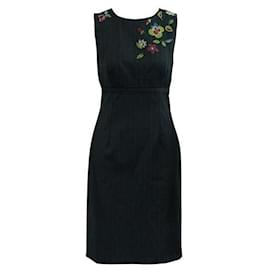 Moschino-MOSCHINO Dunkelgraues gestreiftes Kleid mit Blumenstickerei-Mehrfarben