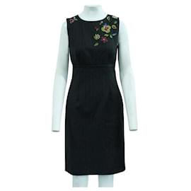 Moschino-MOSCHINO Dunkelgraues gestreiftes Kleid mit Blumenstickerei-Mehrfarben