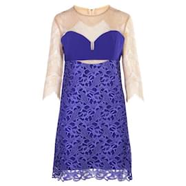 Autre Marque-ZEITGENÖSSISCHES DESIGNER-Kleid mit Spitze in Nude und Blau-Lila-Lila