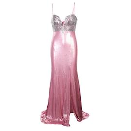 Autre Marque-CONTEMPORARY DESIGNER Pink and Silver Sequins Maxi Dress-Pink