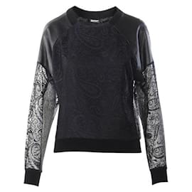 Autre Marque-CONTEMPORARY DESIGNER Black Laced and leather Long sleeves top-Black