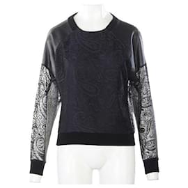 Autre Marque-CONTEMPORARY DESIGNER Black Laced and leather Long sleeves top-Black