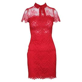 Sandro-SANDRO Red Lace Dress with Bow-Red