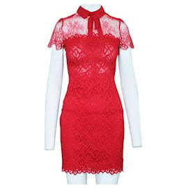 Sandro-SANDRO Red Lace Dress with Bow-Red