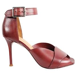 Céline-CELINE Vintage Burgundy Leather Heel Sandals-Dark red