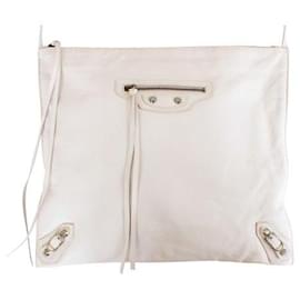 Balenciaga-BALENCIAGA White Papier Messenger Bag-Pink