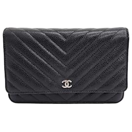 Chanel-Mini sac à bandoulière Chanel Caviar Chevron WOC-Noir