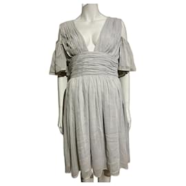 French Connection-Light grey chiffon dress with cold shoulder-Grey