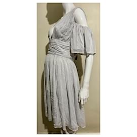 French Connection-Light grey chiffon dress with cold shoulder-Grey