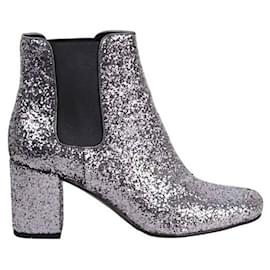 Saint Laurent-Ankle leather boots-Silvery