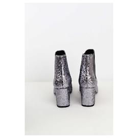 Saint Laurent-Ankle leather boots-Silvery