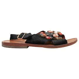 Marni-Black & Multicolor Marni Ponyhair Rhinestone-Embellished Sandals Size 37.5-Black