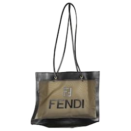 Fendi-Vintage Black & Gold Fendi Mesh & Leather Tote Bag-Black