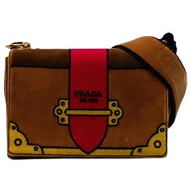 Borsa a tracolla Prada Velluto Ricamo Trompe L'oeil Cahier marrone Marrone