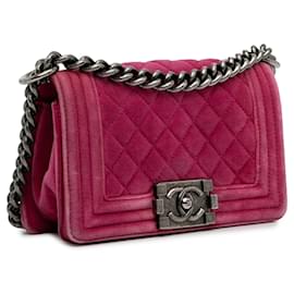 Chanel-Bolsa pequena Chanel rosa com aba de veludo para menino-Rosa
