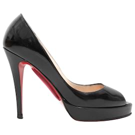 Christian Louboutin-Black Christian Louboutin Patent Peep-Toe Heels Size 37-Black