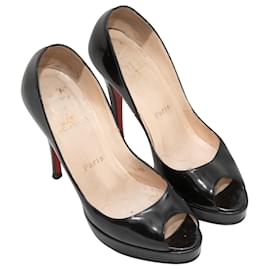 Christian Louboutin-Black Christian Louboutin Patent Peep-Toe Heels Size 37-Black