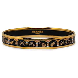 Hermès-Black Hermes Narrow Enamel Bangle Costume Bracelet-Black