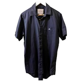 Vivienne Westwood-Vivienne Westwood Classic Short Sleeved Cotton-Poplin Shirt 48-Navy blue