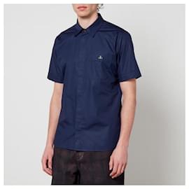 Vivienne Westwood-Vivienne Westwood Classic Short Sleeved Cotton-Poplin Shirt 48-Navy blue