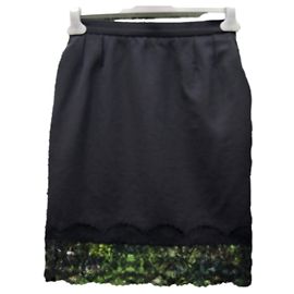 Saia Yves Saint Laurent de lã preta com detalhes em renda Preto