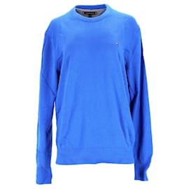 Tommy Hilfiger-Maglione girocollo da uomo in cotone cashmere Pima Tommy Hilfiger in cotone blu-Blu