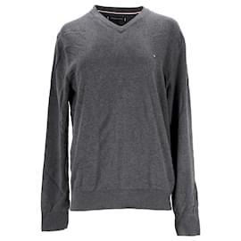 Tommy Hilfiger-Tommy Hilfiger Jersey con cuello en V de seda y algodón orgánico para hombre en algodón gris-Gris