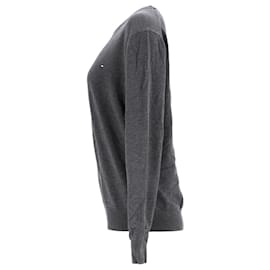 Tommy Hilfiger-Suéter masculino Tommy Hilfiger de algodão orgânico e seda com decote em V em algodão cinza-Cinza