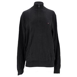 Tommy Hilfiger Suéter masculino com meio zíper e algodão orgânico e seda Preto