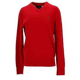 Tommy Hilfiger Suéter masculino Pima algodão caxemira com decote em V Vermelho