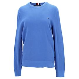 Tommy Hilfiger-Tommy Hilfiger Suéter masculino texturizado com gola redonda em algodão azul claro-Azul,Azul claro