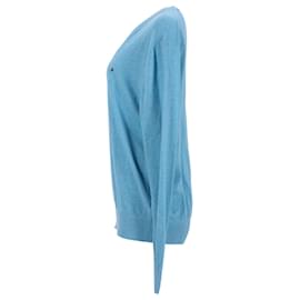 Tommy Hilfiger-Pull col V en coton biologique et soie pour homme-Bleu,Bleu clair