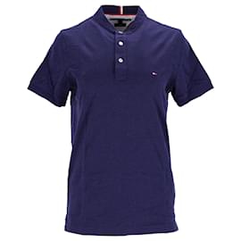 Tommy Hilfiger-Polo con cuello mandarín de puro algodón para hombre-Azul