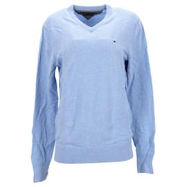 Tommy Hilfiger-Suéter masculino Pima algodão caxemira com decote em V-Azul,Azul claro