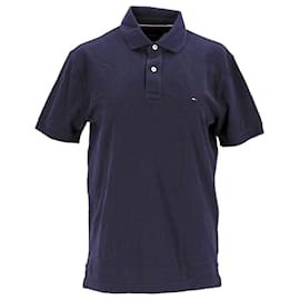 Tommy Hilfiger-Polo masculino de algodão com carcela com logotipo regular-Azul marinho