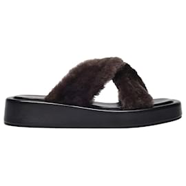 Autre Marque-Tresse Shearling Platform Sandals in Brown Leather-Brown