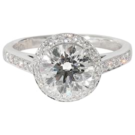 Tiffany & Co-TIFFANY & CO. Halo Engagement Ring in Platinum G VVS2 1.66 ctw-Silvery,Metallic