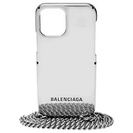 Balenciaga-Mini bolsa de metal para telefone em alumínio prateado antigo-Cinza