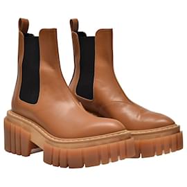 Stella Mc Cartney-Platform Boots in Brown Synthetic Leather-Brown