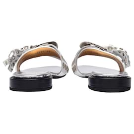 Toga Pulla-Flat Mules in Silver and White Leather-White