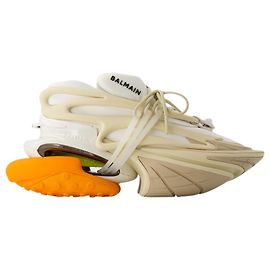 Baskets Basses Licorne - Balmain - Cuir - Beige Marron Beige